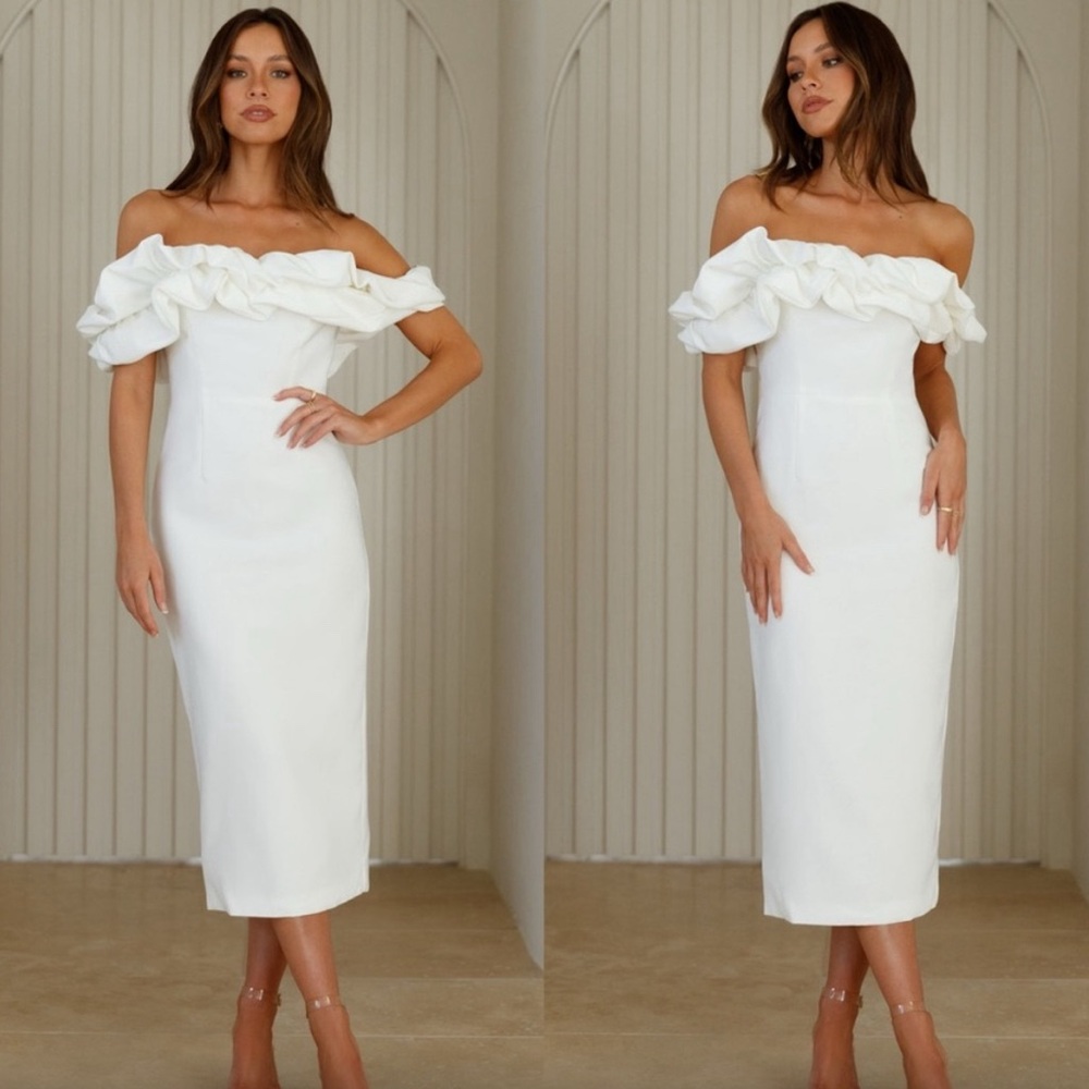 Idolise Off Shoulder Frill Midi Dress - Hello Molly